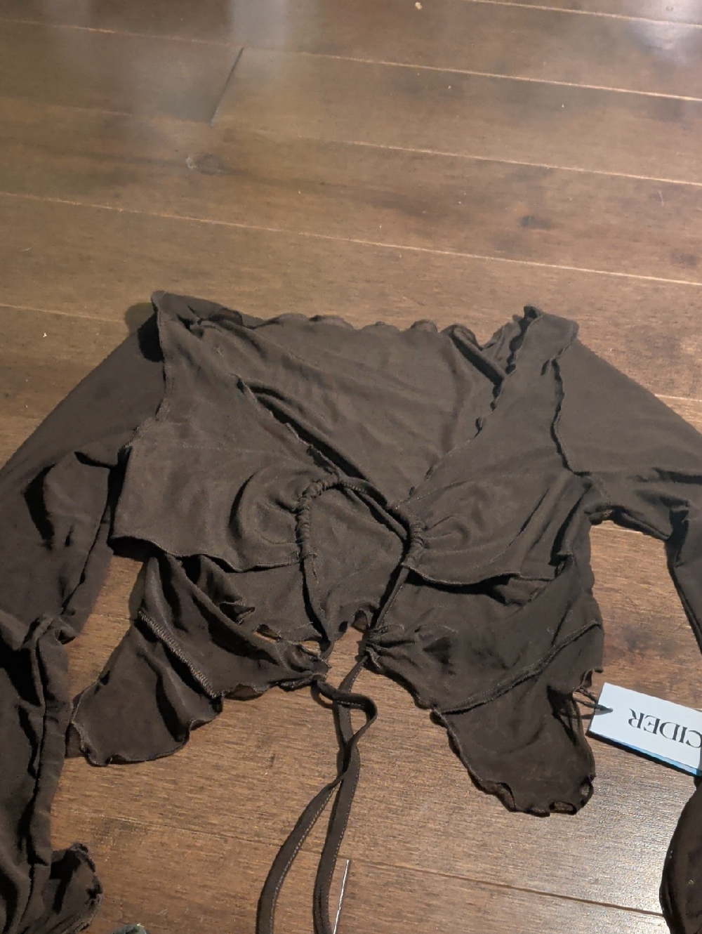 Cider Brown Lettuce-Edge‎ Tie-Front Crop Top